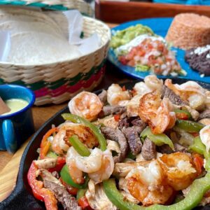 Fajitas Mar & Tierra (Shrimp, Asada & Chicken)